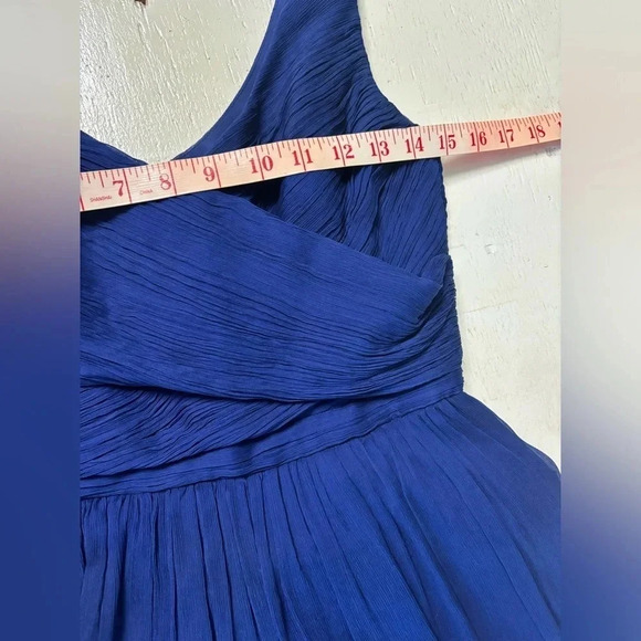 J. Crew Heidi Blue 100% Silk Chiffon A-Line V Neck  Dress Size 4 - Picture 3 of 6